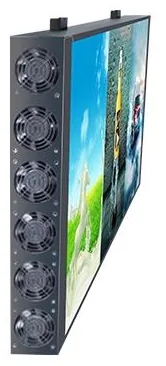 Side view of the open-frame module showing its slim depth and the row of cooling fans along the edge