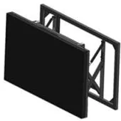 Line illustration of a pop-up wall-mount bracket with a video wall panel hinged forward for service access