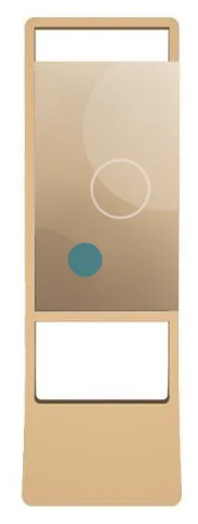 Champagne-gold open-frame floor stand with a flared base holding a portrait window display in its centre section