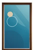 Wood-frame art display in a brown finish with a light inner bevel, portrait format, seen from the front