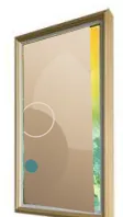Wood-frame art display in a light natural-wood finish, portrait format, seen at a slight angle