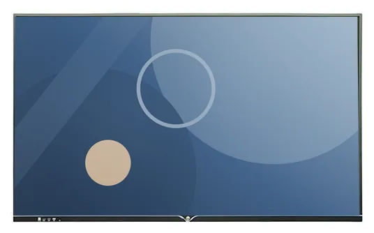 Interactive whiteboard panel seen from the front without a stand, showing the slim frame and front speaker bar