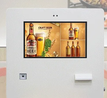 White wide outdoor wall-mounted payment kiosk with a landscape touchscreen, scanner window and printer slot